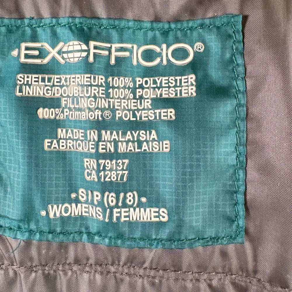 ExOfficio Womens Teal Green Quilted Puffer Jacket Primaloft Travel Coat Size M